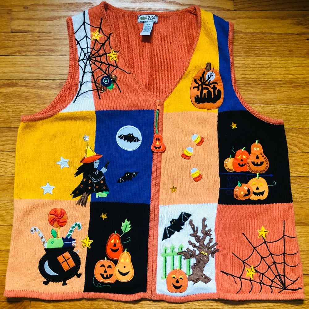 Quirky Witchy Tiara Women Halloween Sweater Vest